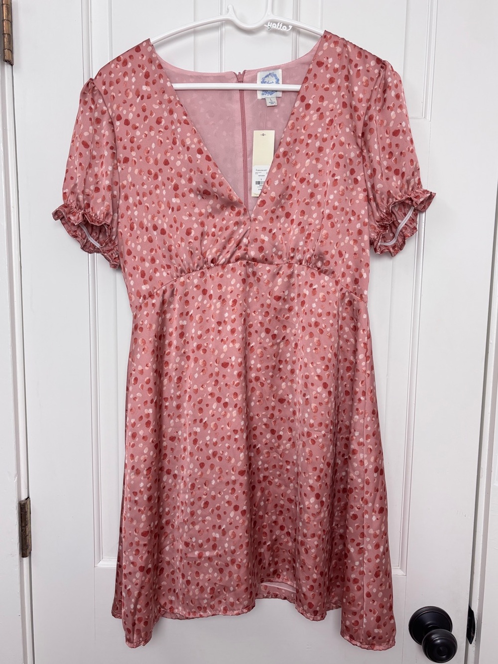 Blue Rain Pink Satin Short Sleeve Dress